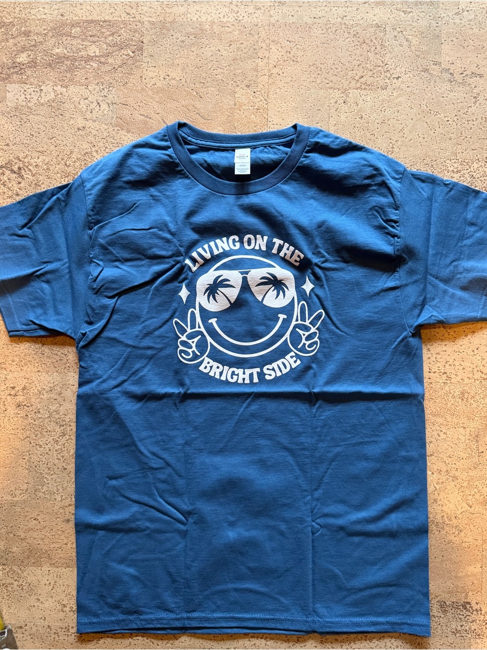 “Living On The Bright Side” Blue Graphic Tee, size M